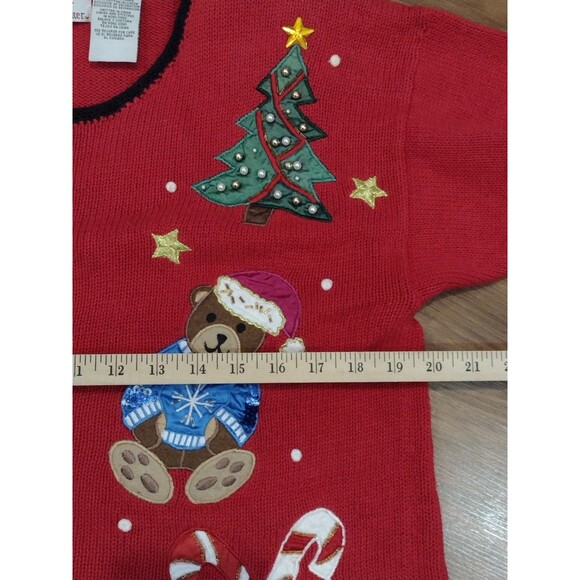 Vintage NutCracker Ugly Christmas Cardigan Women's Sweater Medium Bears & Beads - Picture 9 of 11